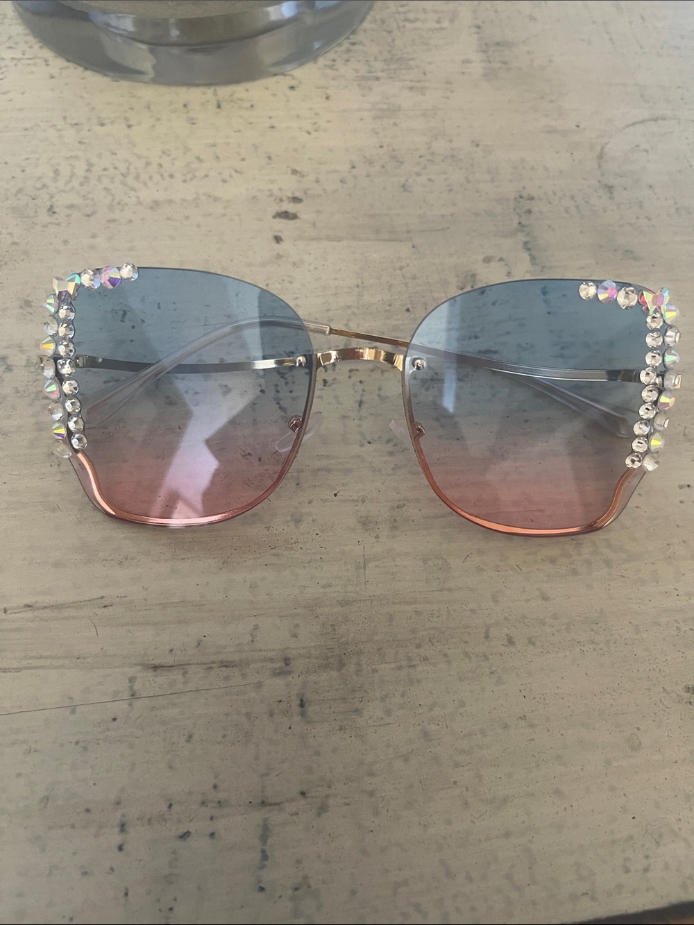 Rhinestone Gradient Oversized Women's Sunglasses - Pink Blue NWOT